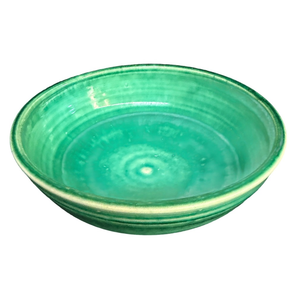 Vintage Plourde Studio‎ Pottery Bowl Green Turquoise Glaze Signed Ceramic 6.75"